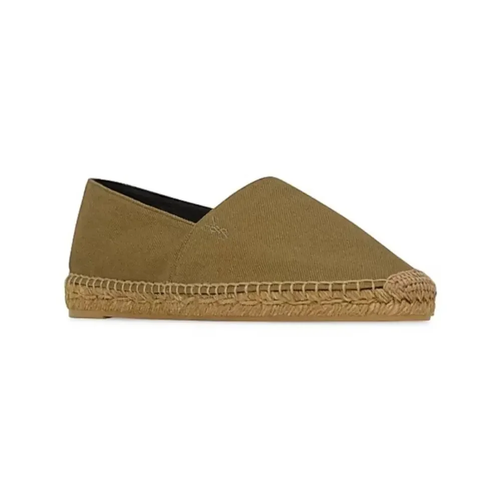 Saint Laurent YSL Cassandre Espadrilles Womens 39.5 Khaki Canvas Flats
